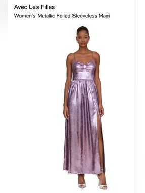 Avec Les Filles Silver Metallic Sleeveless Gown